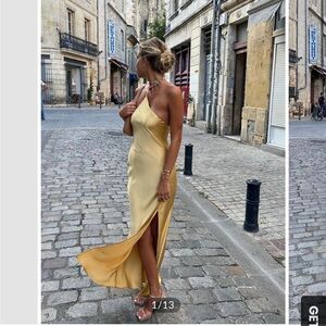 Moonlight Open Back Satin Slit Long Dress